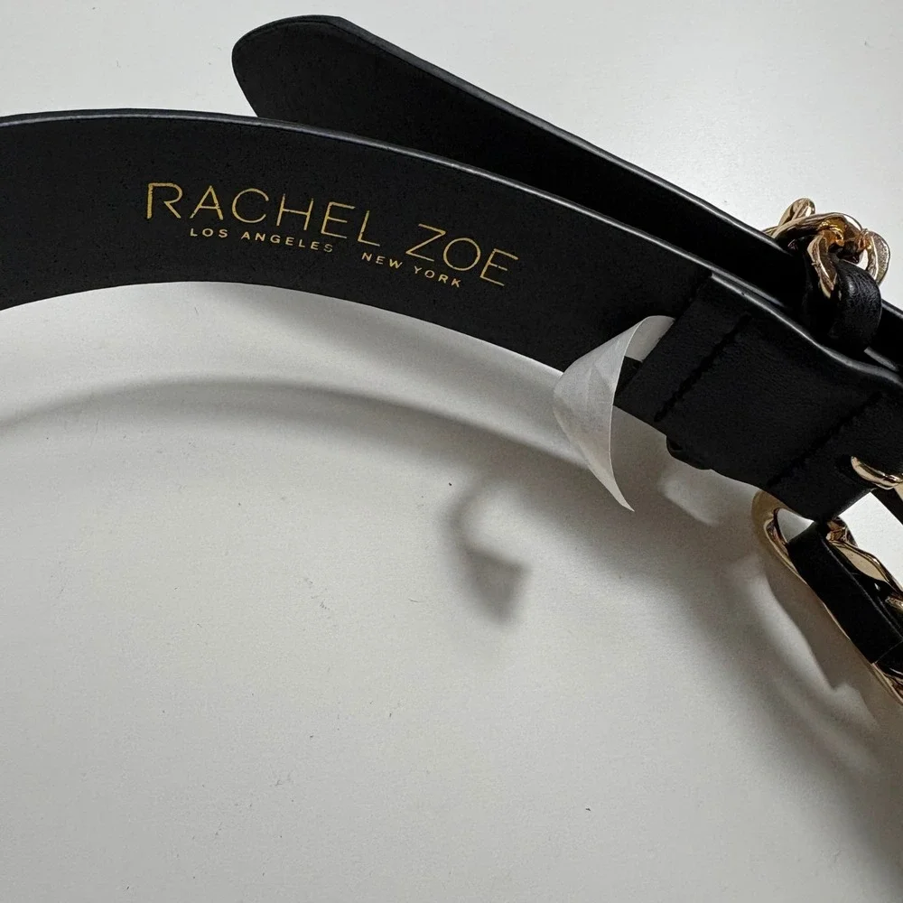 Rachel Zoe Black Belt Gold Chain Link Buckle Womens Medium 37in